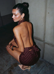 Keiana Mini Skirt Burgundy / Pink Polka