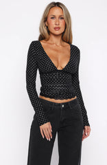 Clear As Day Long Sleeve Top Black/White Polka Dot