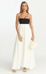 Katrien Maxi Dress - Strappy Empire Waist Flare Dress in Black & White