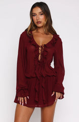 Eternal Energy Long Sleeve Mini Dress Burgundy