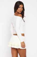 Double Dates Long Sleeve Knit Top White