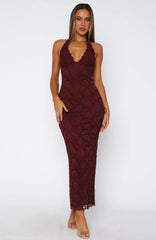 Destiny Lace Maxi Dress Burgundy