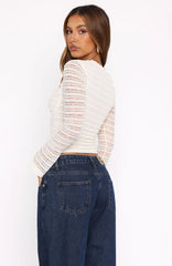 Watch Me Glow Long Sleeve Lace Top Off White