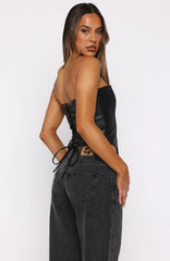 Wipe My Mind Strapless PU Bustier Black