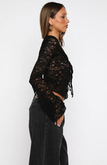 Oh So Careless Long Sleeve Lace Top Black
