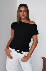 Finding Time Off Shoulder Knit Top Black