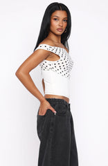 Cherry Charm Top White Polka Dot