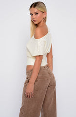 In A Spiral Off Shoulder Knit Top Cream