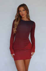 Social Scene Long Sleeve Mini Dress Burgundy Hue