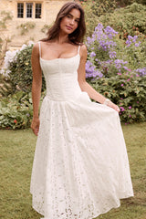 White Broderie Anglais Midi Skirt