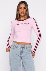 Star Of The Night Long Sleeve V Neck Baby Tee Pink