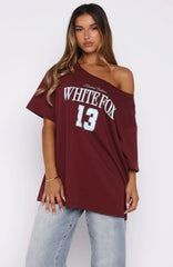 Everything In Time Off Shoulder Oversized Tee Burgundy