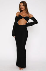 To The Beach Long Sleeve Maxi Dress Black