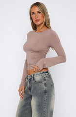 Letters To You Long Sleeve Top Taupe