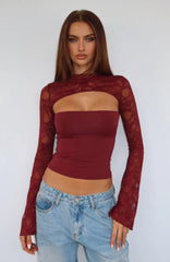 Devoted Love Long Sleeve Top Burgundy
