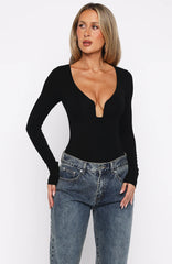 Girls Night Out Long Sleeve Bodysuit Black