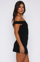 Private Planes Off Shoulder Mini Dress Black