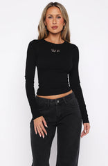 Steal My Heart Long Sleeve Top Black