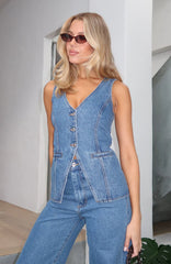 I'll Meet You Longline Denim Top True Blue