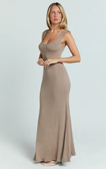 Odette Maxi Dress - Scoop Neck A Line Dress in Mocha
