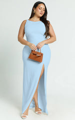 Indi Maxi Dress - Boat Neck Bodycon Dress in Light Blue