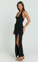 Ruby Maxi Dress - Halter Scoop Neck Low Back Bodycon Dress in Black