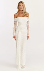 Melville Maxi Dress - Off Shoulder Long Sleeve Lace Dress in White