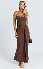 Aria Maxi Dress - Strapless Tie Waist Dress in Chocolate