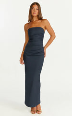 Jamie Maxi Dress - Strapless Ruched Fitted Column Dress in Navy