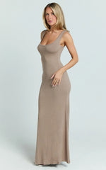 Odette Maxi Dress - Scoop Neck A Line Dress in Mocha