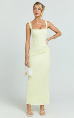 Karlie Maxi Dress - Scoop Neck Fitted Dress in Lemon