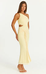 Mandy Midi Dress - Knot Detail Cut Out Mesh Dress in Lemon