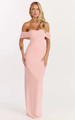 Karina Maxi Dress - Off Shoulder Corset Bodice Lace Up Back Dress in Pink