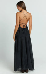 Kourtney Maxi Dress - Plunge V Neck Fit And Flare Dress in Black