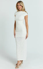 Kayrene Maxi Dress - Short Sleeve Jacquard Dress in Cream