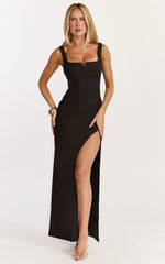 Thelma Maxi Dress - Square Neck Bodycon Dress in Black