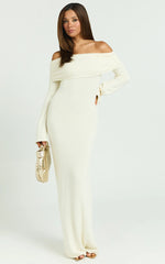 Pietra Maxi Dress - Knit Off Shoulder Dress in Cream