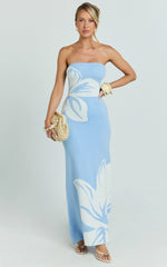 Amy Midi Dress - Knit Strapless Column Dress in Intarsia Print