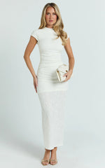 Kayrene Maxi Dress - Short Sleeve Jacquard Dress in Cream