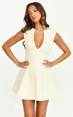 Nelson Mini Dress - Low Cut Boucle Fit & Flare Mini Dress in Cream