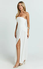 Nadiane Maxi Dress - Strapless Asymmetric Drop Waist Dress in Off White