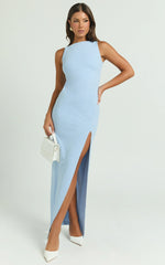 Indi Maxi Dress - Boat Neck Bodycon Dress in Light Blue